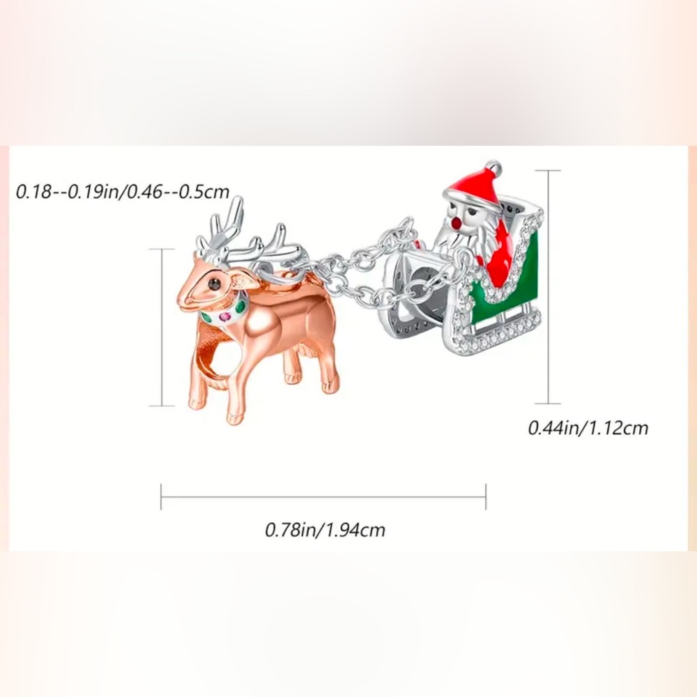 Double Christmas Charm Silver Santa Claus Charm Chained To A Reindeer Charm - Picture 2 of 7